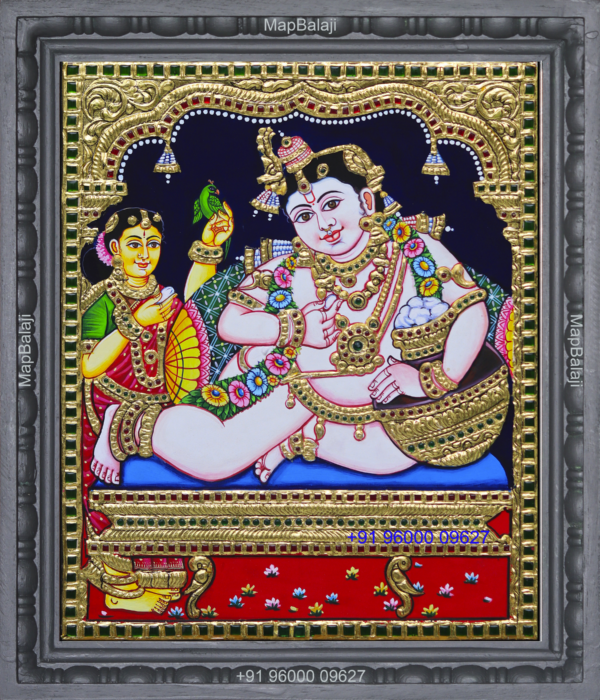 14-12 x 10-Butter krishna Butter krishna Tanjore Painting